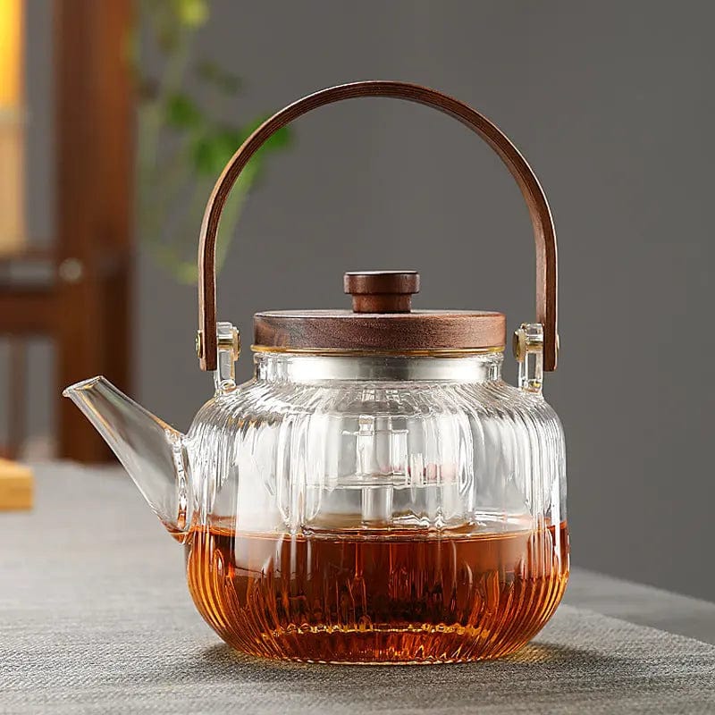 Szklany dzbanek do herbaty z drewnianymi elementami 800 ml