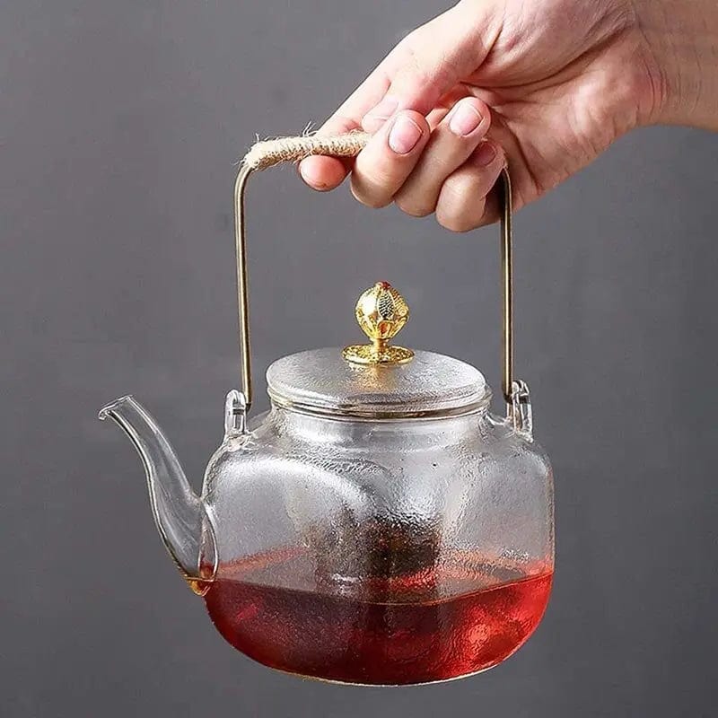 Szklany dzbanek do herbaty z miedzianą rączką, 700 ml