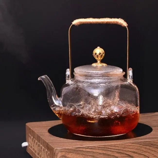 Szklany dzbanek do herbaty z miedzianą rączką, 700 ml