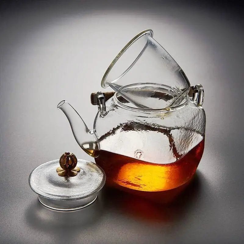 Szklany dzbanek do herbaty z miedzianą rączką, 700 ml