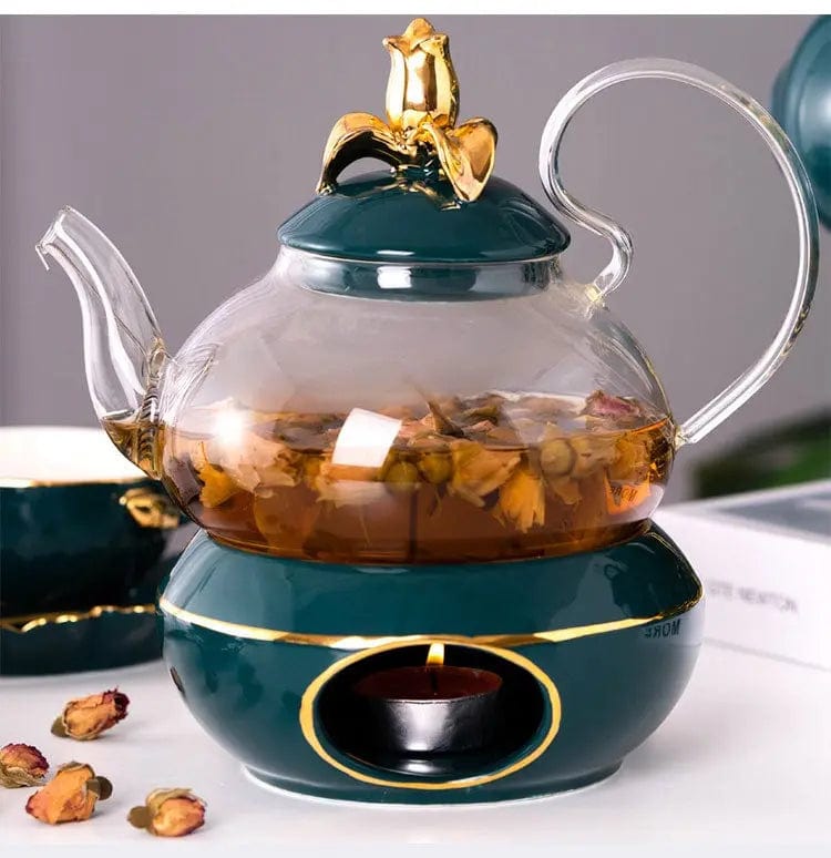 Szklany dzbanek do herbaty z motywem złotych kwiatów 600 ml
